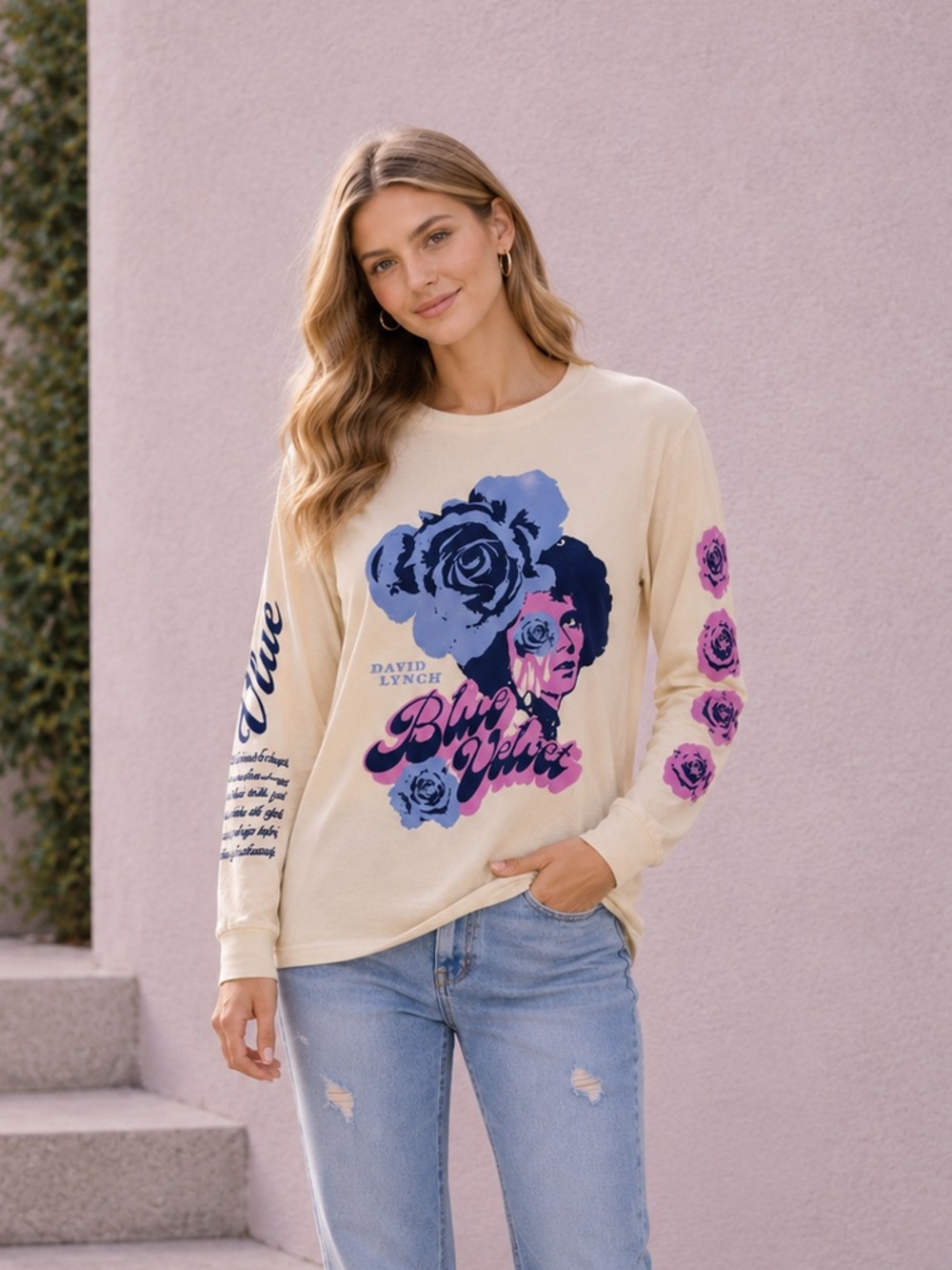 Bella Canvas Cream David Lynch Blue Velvet Graphic Long Sleeves Vintage Style M